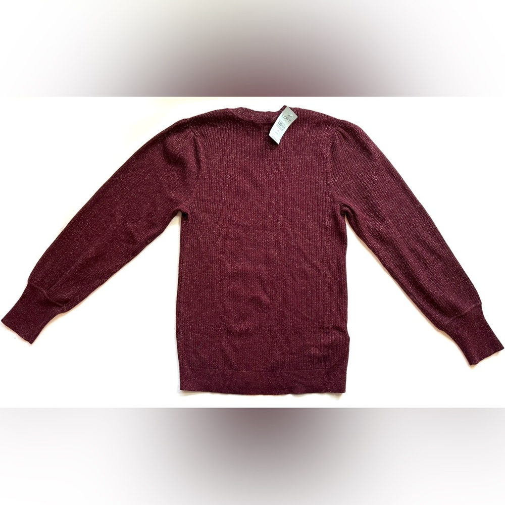 NWT LOFT Puff Sleeve Shimmer Sweater Maroon Size M Petite - Picture 2 of 8